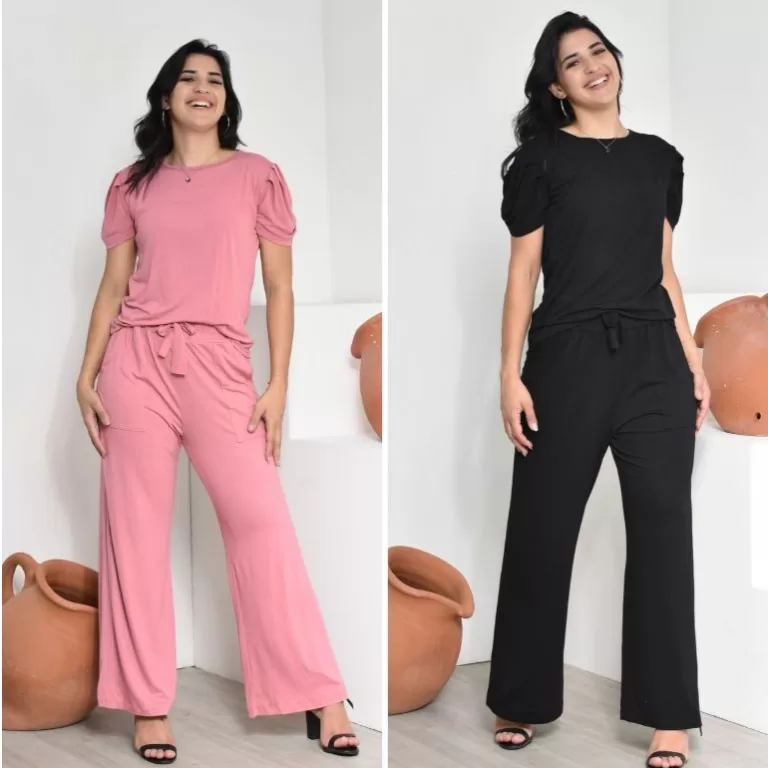 Kit 2 Conjuntos Feminino Blusa Manga Princesa Plis
