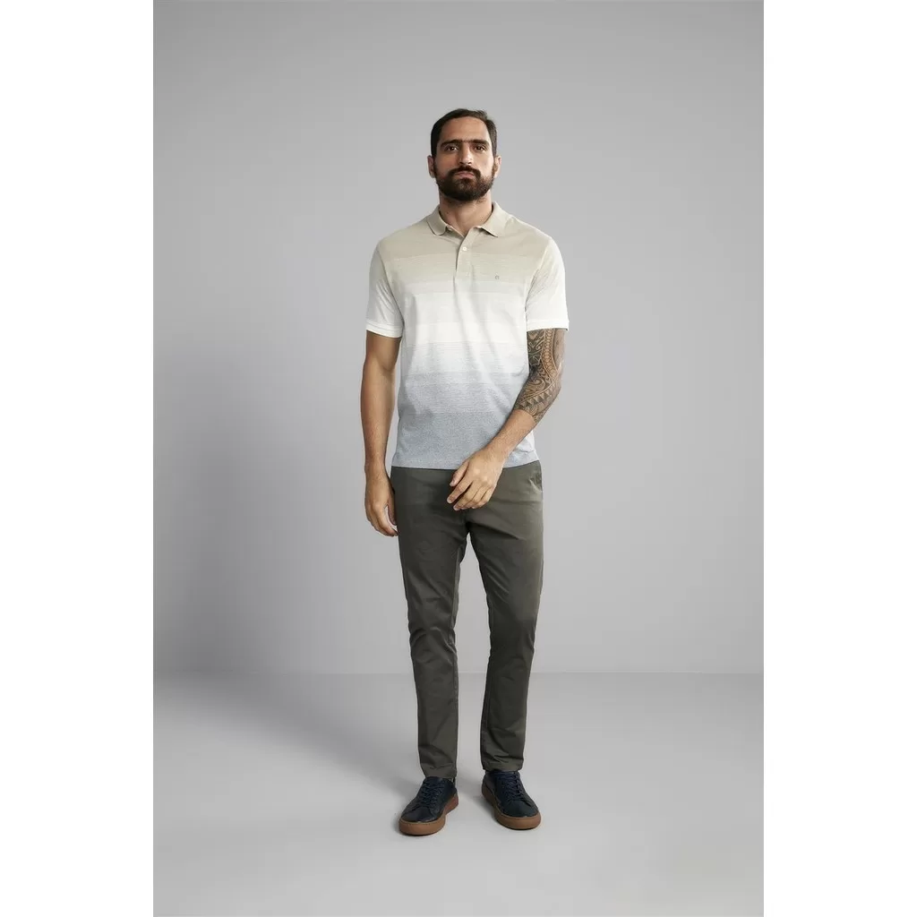 Polo Manga Curta Office Comfort Malha – Khaki / Creme