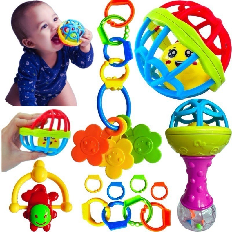 Kit Brinquedos Para Bebê Chocalhos Mordedor Sensorial 5 Peças Brinquedo Infantil Musical Coisas de B