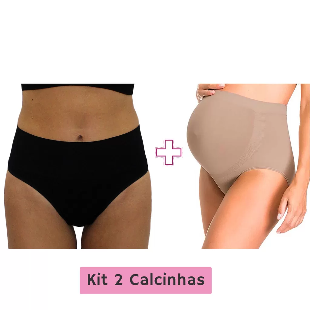 kit 2 Calcinhas Gestante e Pós Parto sem Costura Grávida Maternidade Confortável