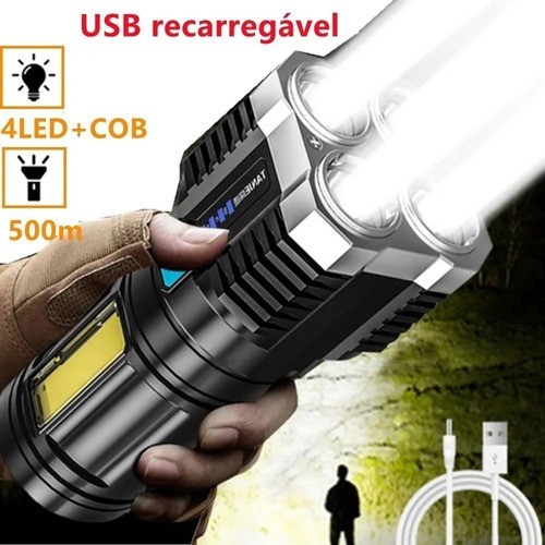 Kit de 4 Lanternas de 4 Leds Potente Usb Recarreg