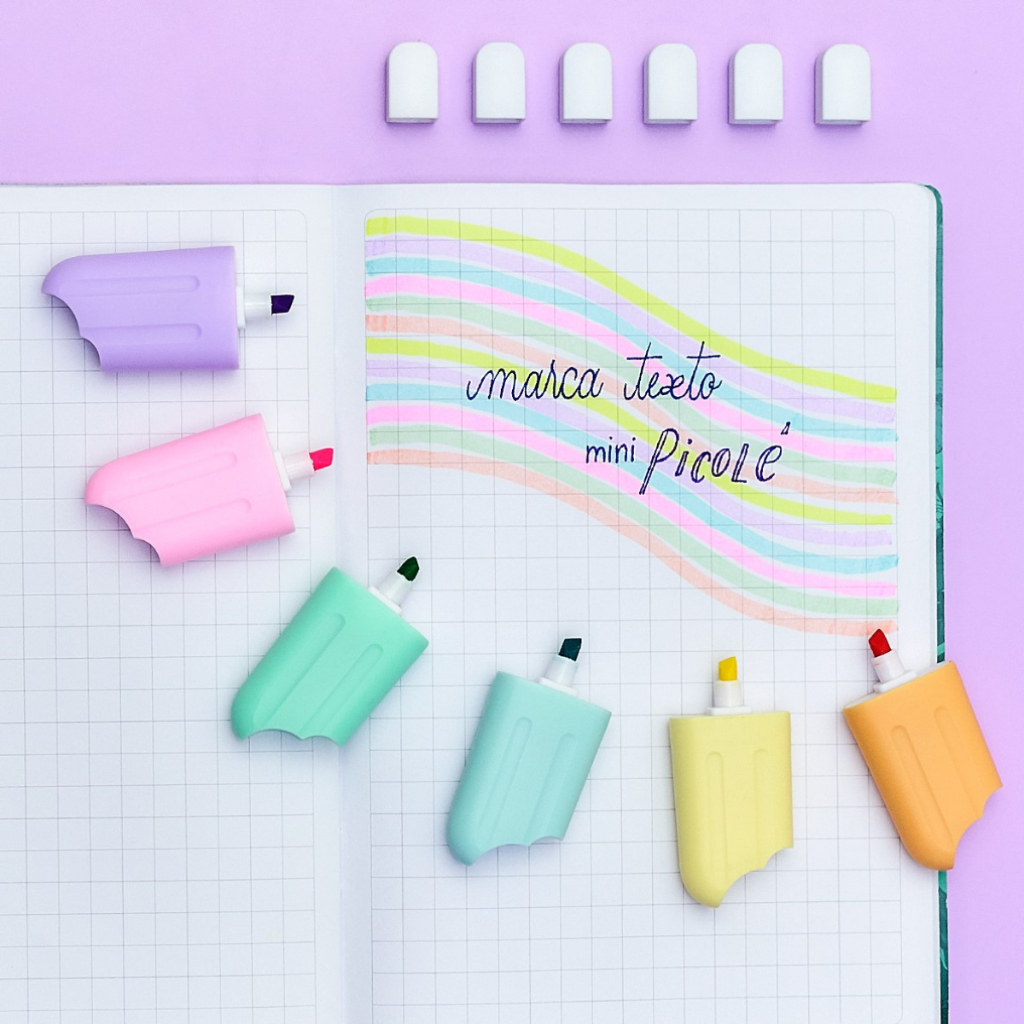 Marca Texto Formato Divertido Mini Caneta Fofoura Kawaii Kit 6 Cores Papelaria Fofa