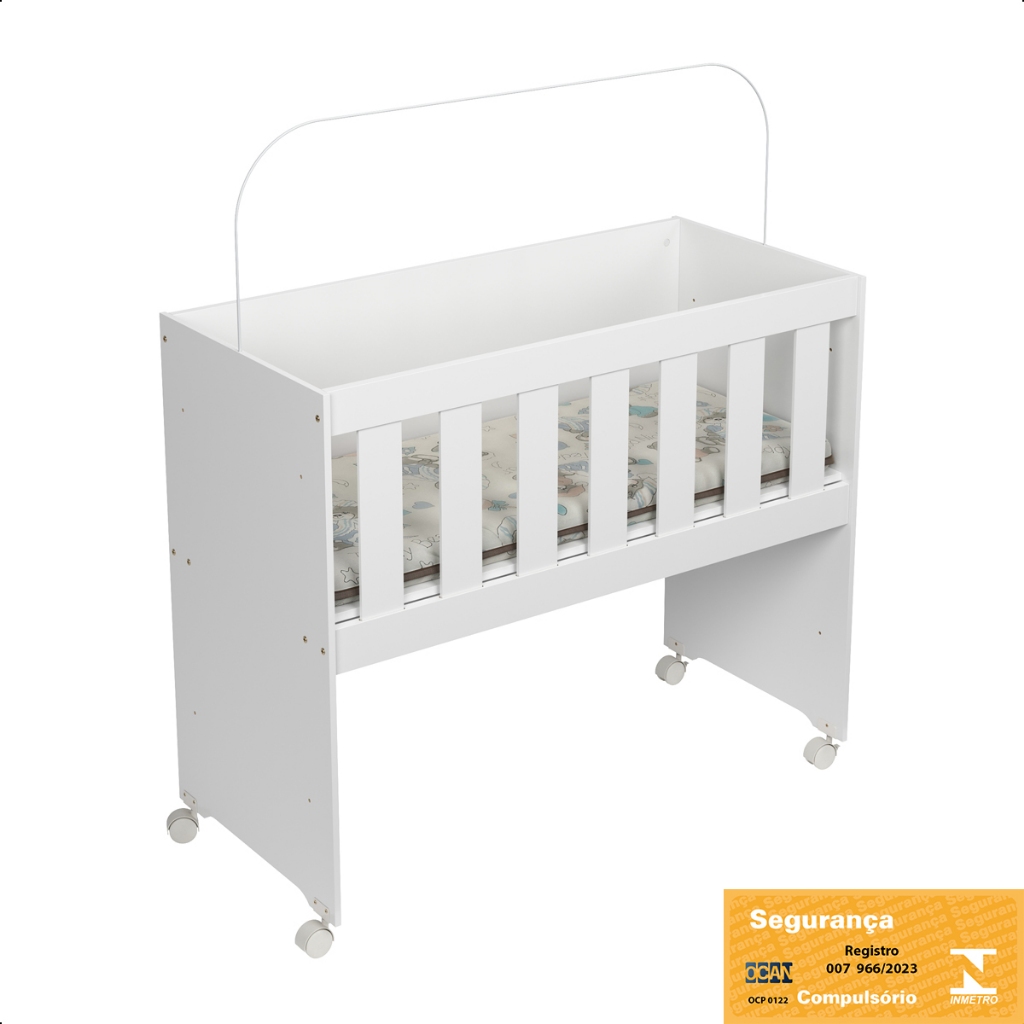 Mini Berço Chiqueirinho Feliz Para Bebê Com Rodízios E Grade De Proteção Acompanha Colchão Macio