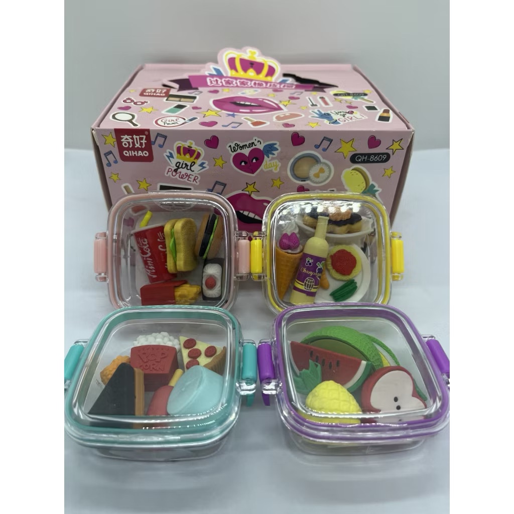 Kit com 4 Borrachas Fofas / marmitinha / Coleção Comidas / Papelaria Fofa Kawaii / Material Escolar