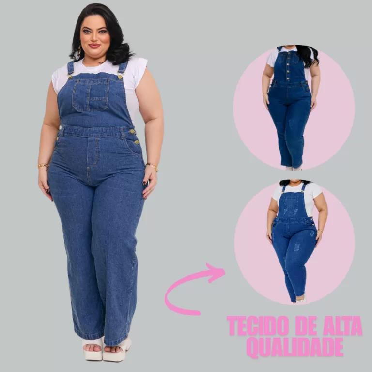 Jardineiras Calça Jeans Plus Size Cintura Alta Pa