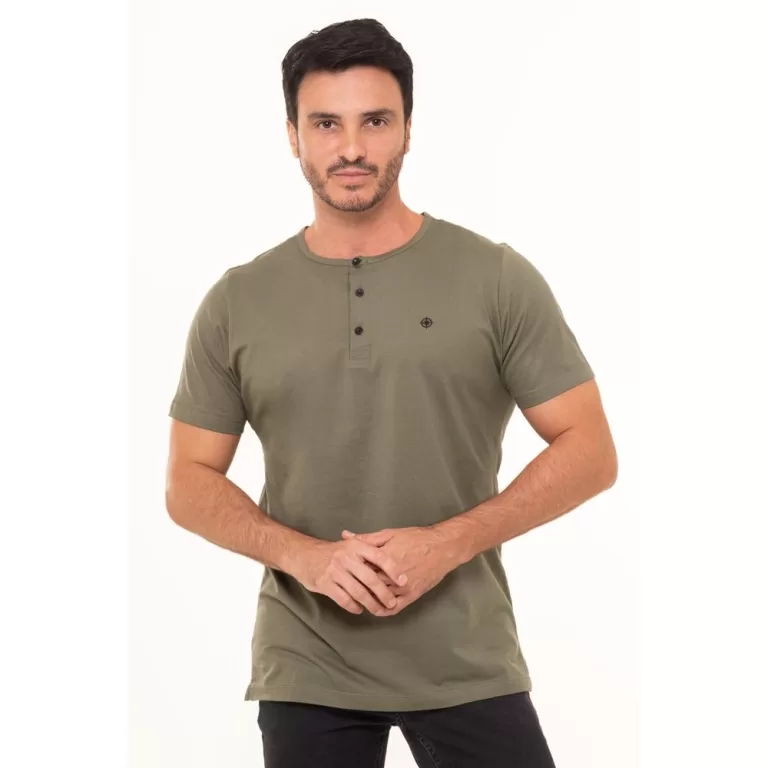 Camiseta Henley Slim Oliva