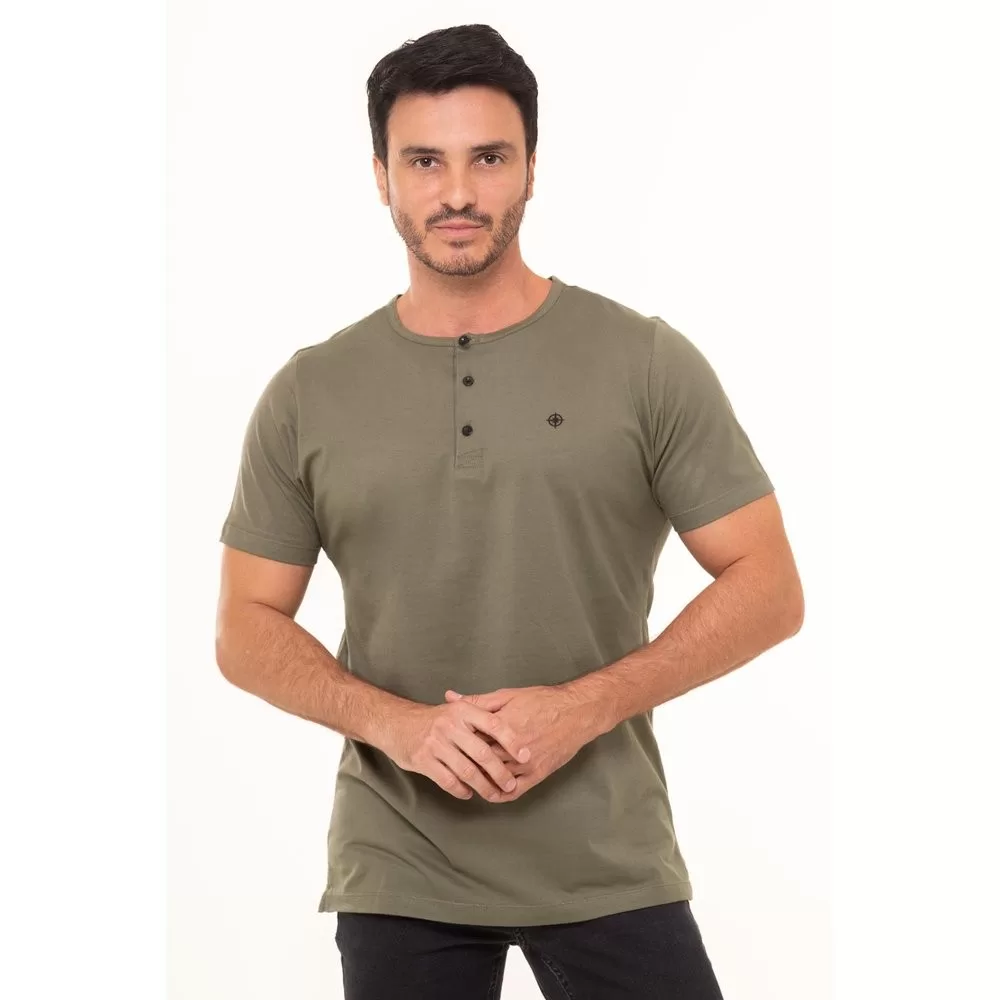 Camiseta Henley Slim Oliva