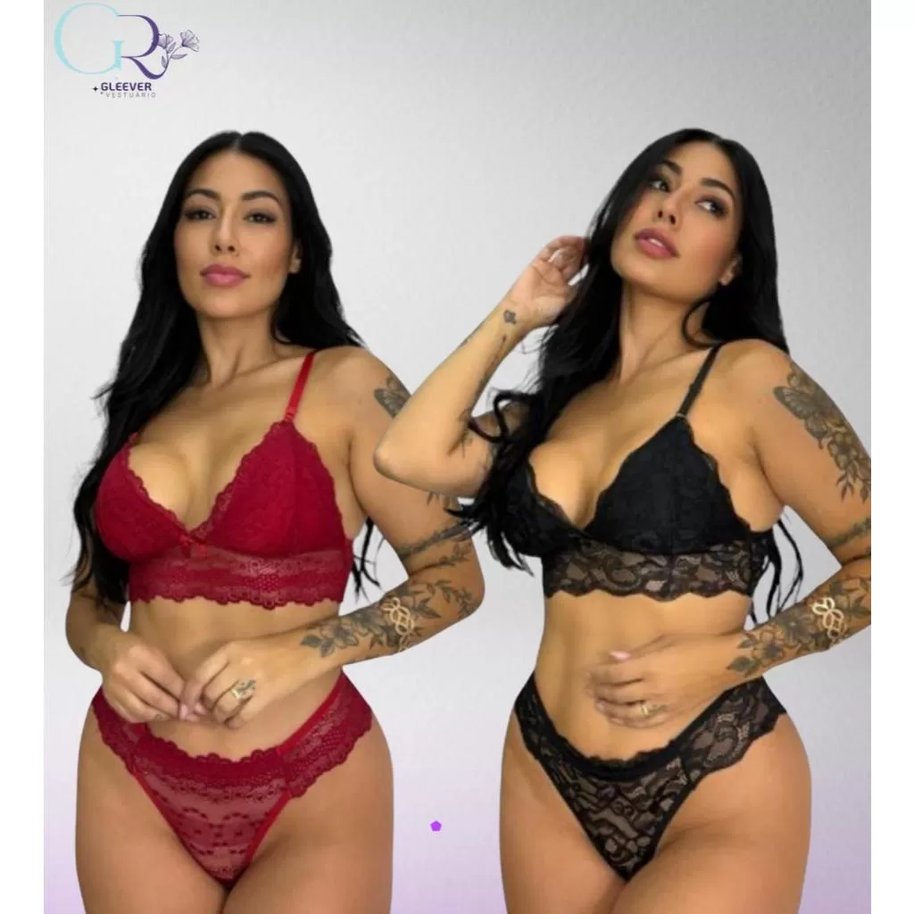 Kit 2 Conjunto Lingerie Renda Sem Bojo Feminino Moda Intima Calcinha Sutia Alça Sol