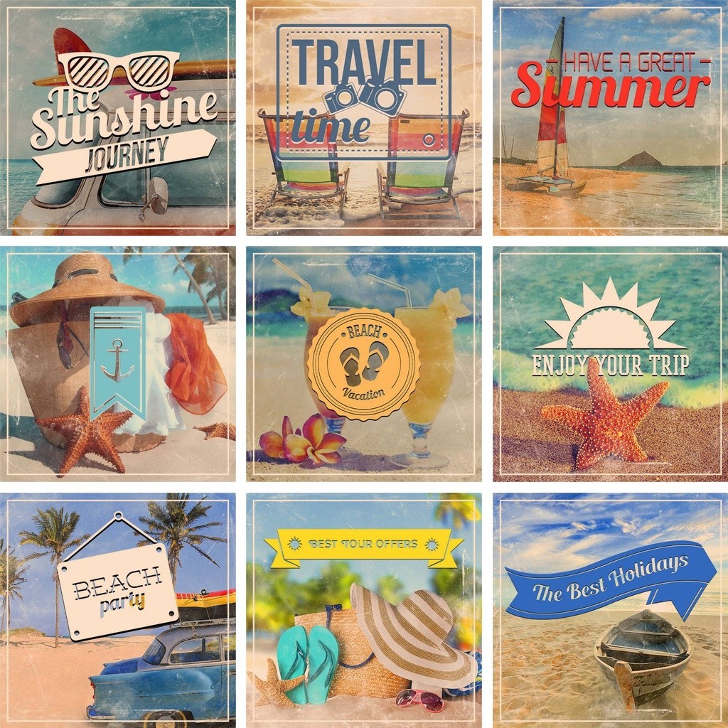 Azulejo Decorativo Verão Good Vibes Kit 9 peças DE 15x15cm