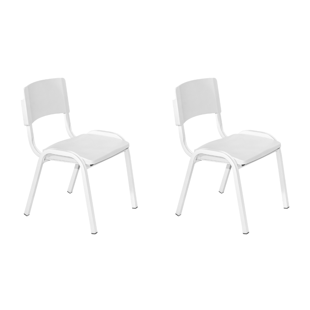2 Cadeiras ISO Infantil Branca Empilhável Estrutura Fixa em Aço para Escola e Brinquedoteca