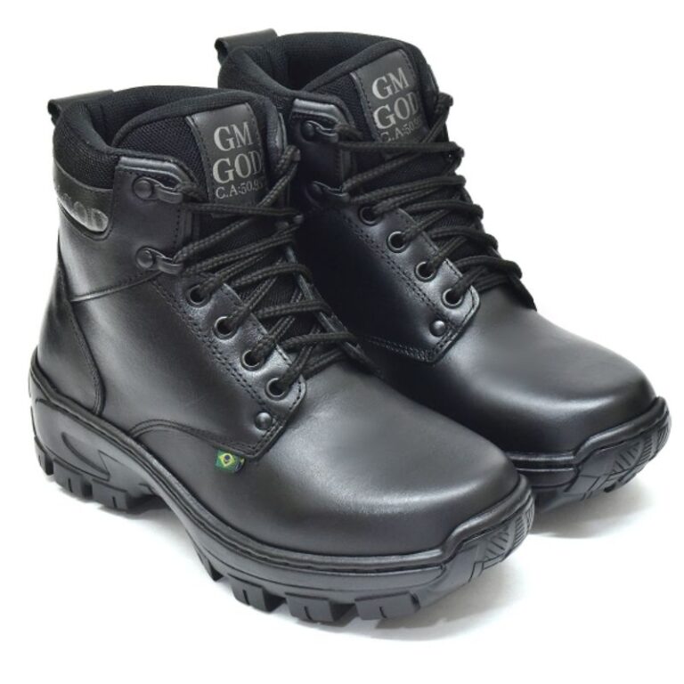 Bota Coturno Preto 100%Couro com C.A bico PVC REF:
