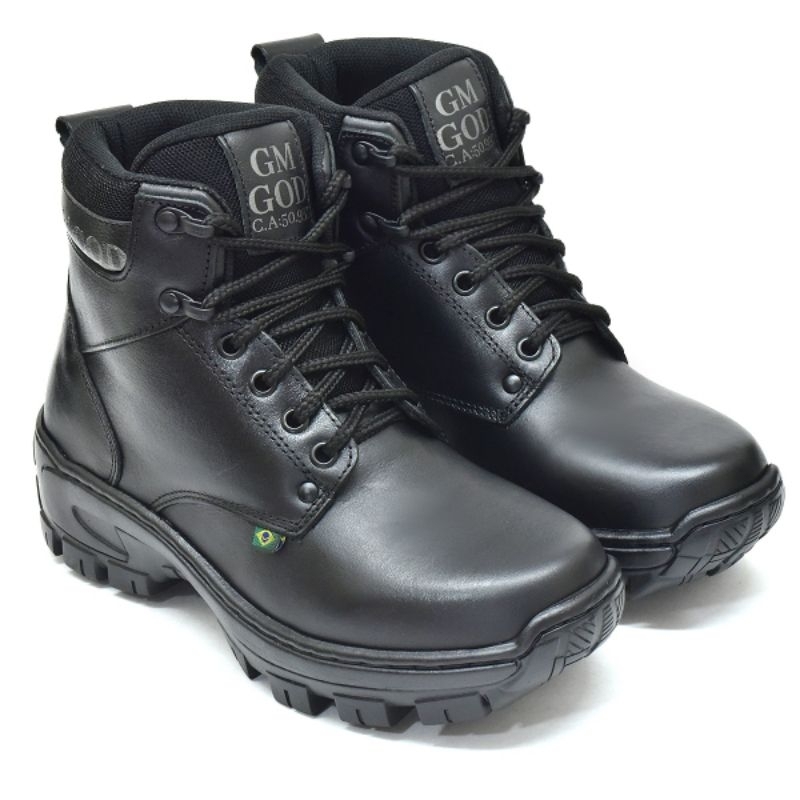 Bota Coturno Preto 100%Couro com C.A bico PVC REF:04 Preto.