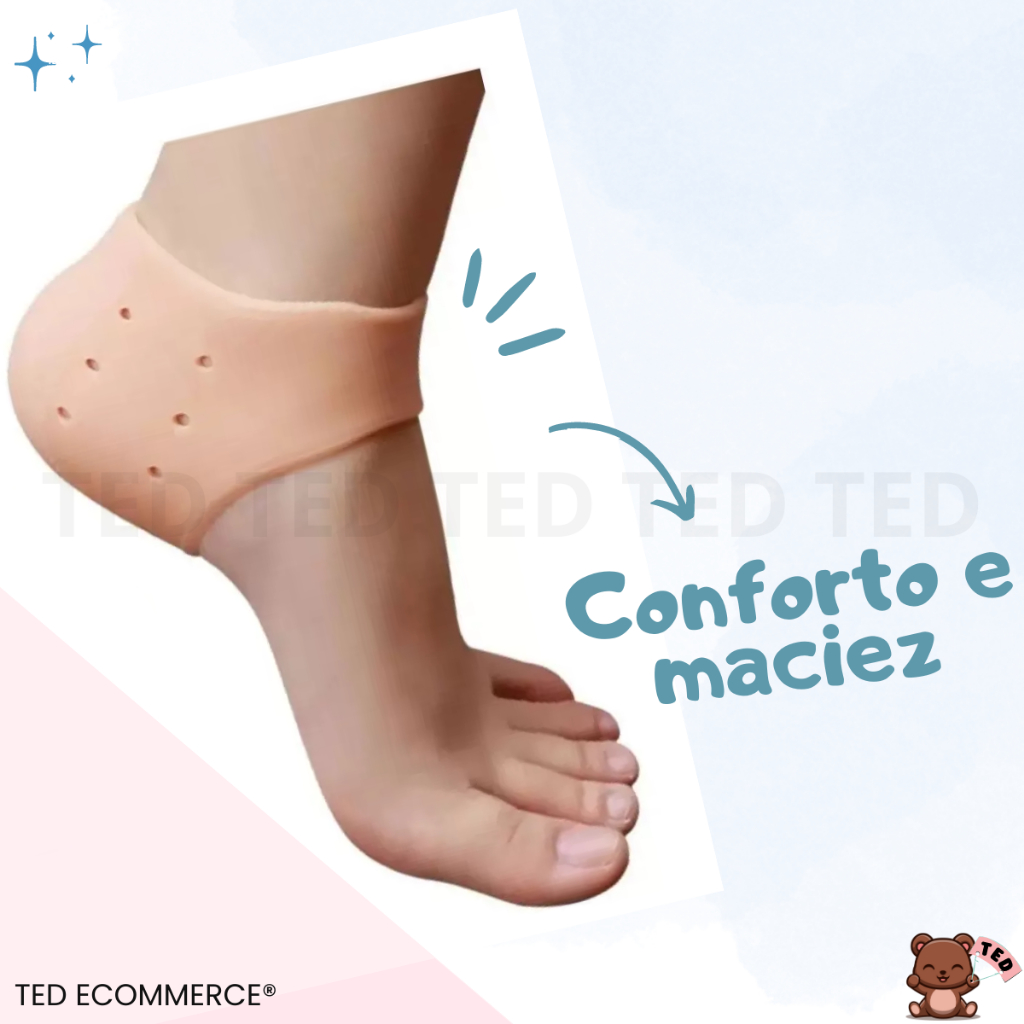 Meia Palmilha Silicone Gel Hidratante Pés Rachados Calcanhar Kit com 2 Pares Ortopédico