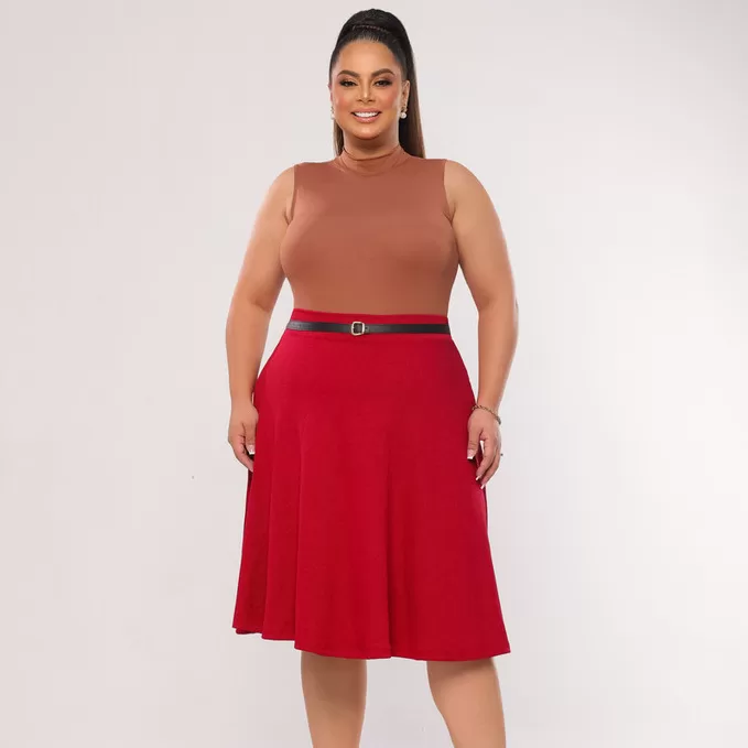 Saia Mídi Godê Plus Size Moda Evangélica com Ci