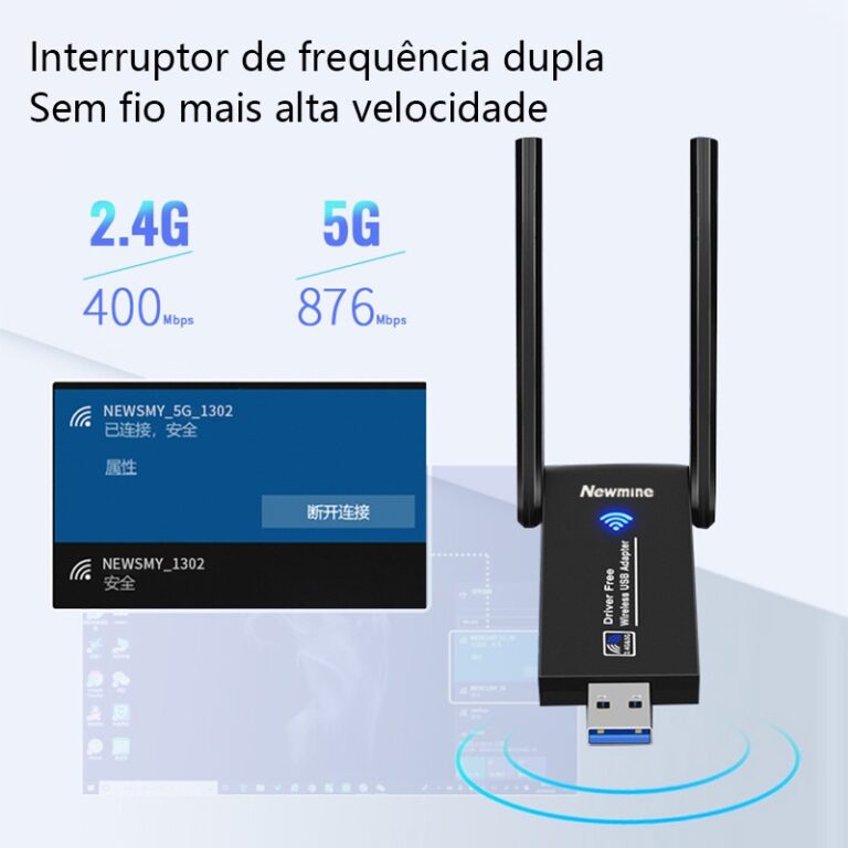 Adaptador Sem Fio USB Wifi 1200Mbps 4 Antena Placa