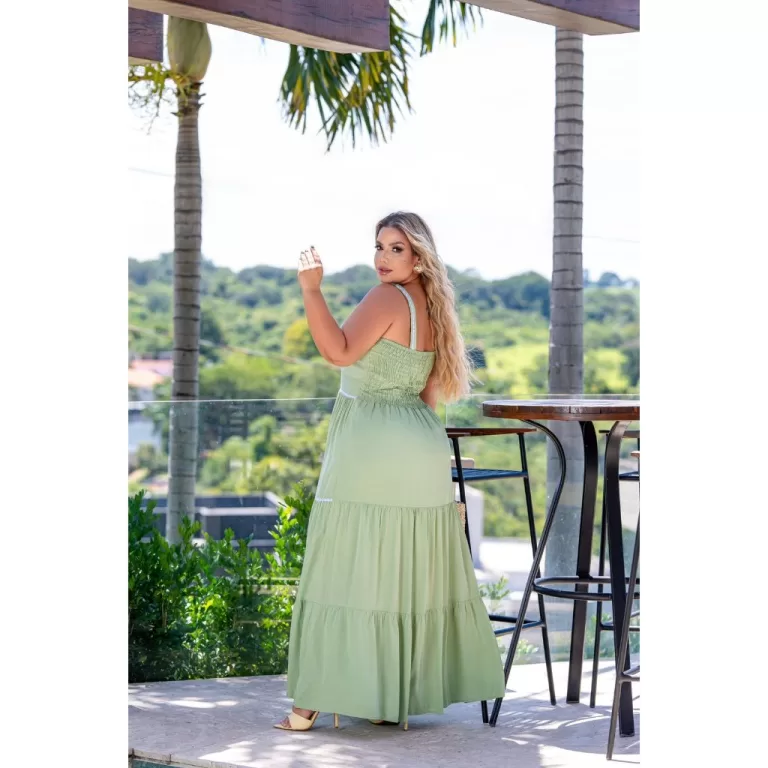 Vestido Feminino Longo Plus Size Alça Recorte Ele
