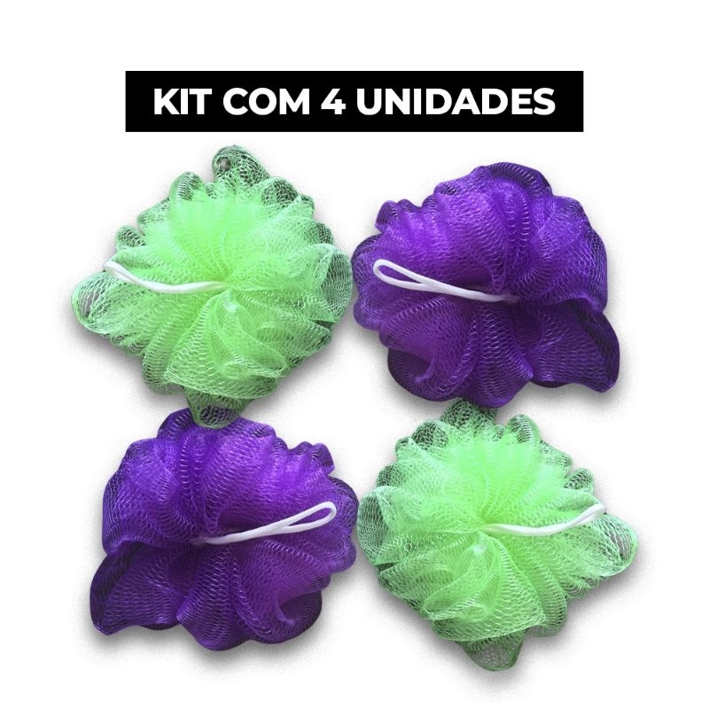 ESPONJA BUCHA de banho e Nylon com Cordinha kit com 4uni
