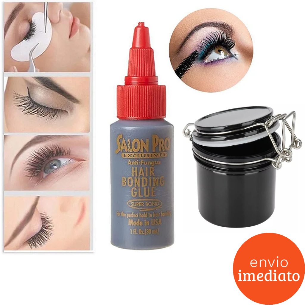Super Cola Extensão Cílios Tufinho Salon Pro 30ml + Pote Hermético Porta Cola