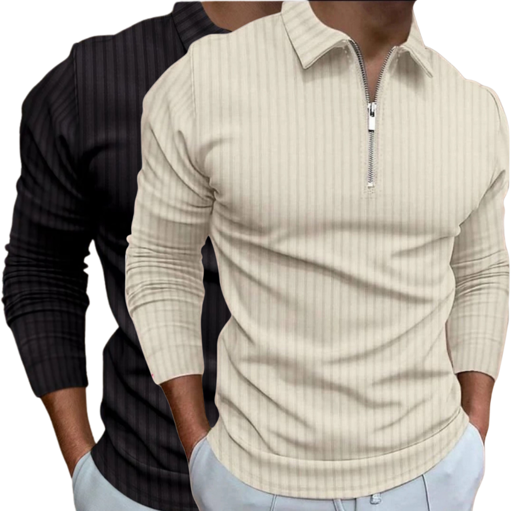 Kit 2 Camisetas Polo Manga Longa Camisa Com Ziper Masculina Malha Canelada Camiseta Camisa