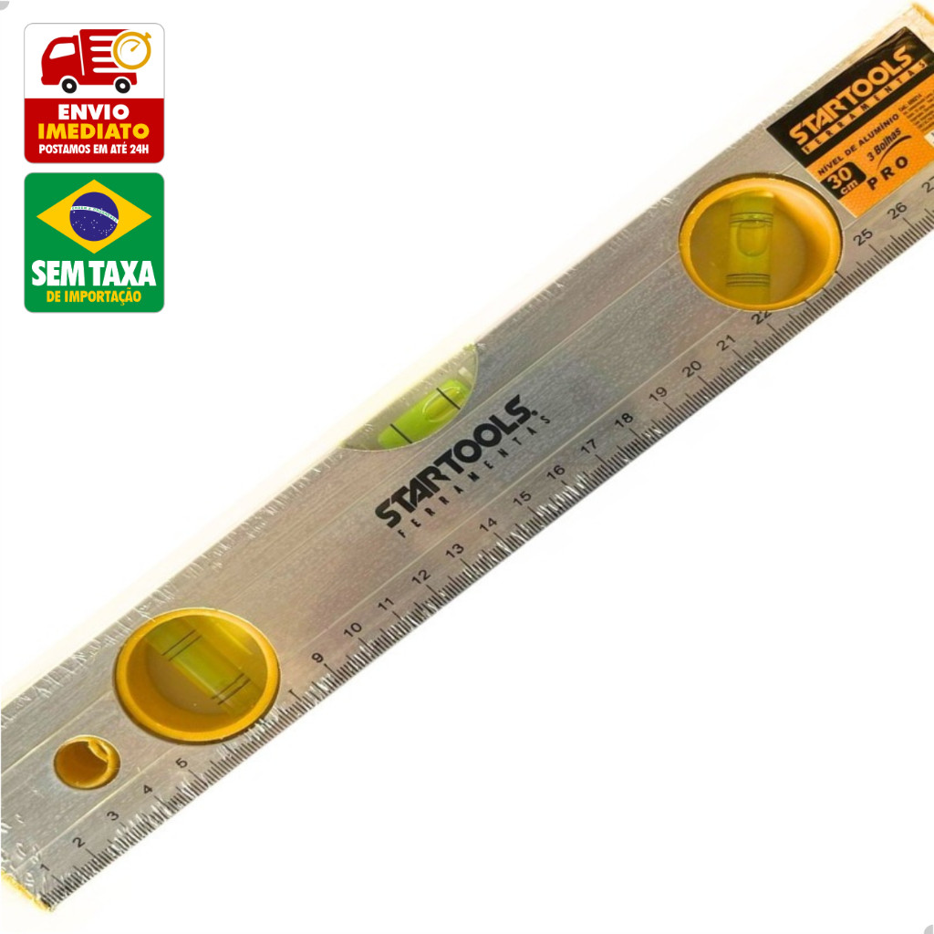 Nivel Aluminio Regua 3 Bolhas 30cm Metalico Piso Parede StarTools AR0214