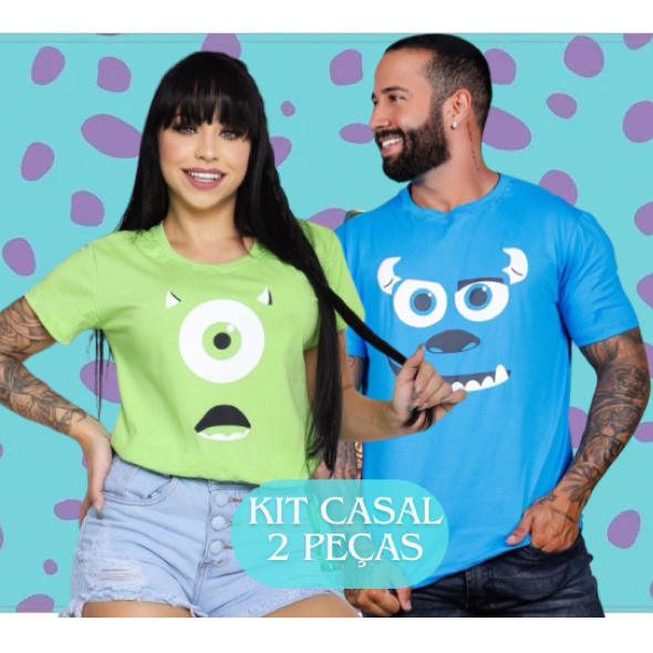 Camiseta Monstros Sa Kit Casal Sulley Mike Algodã