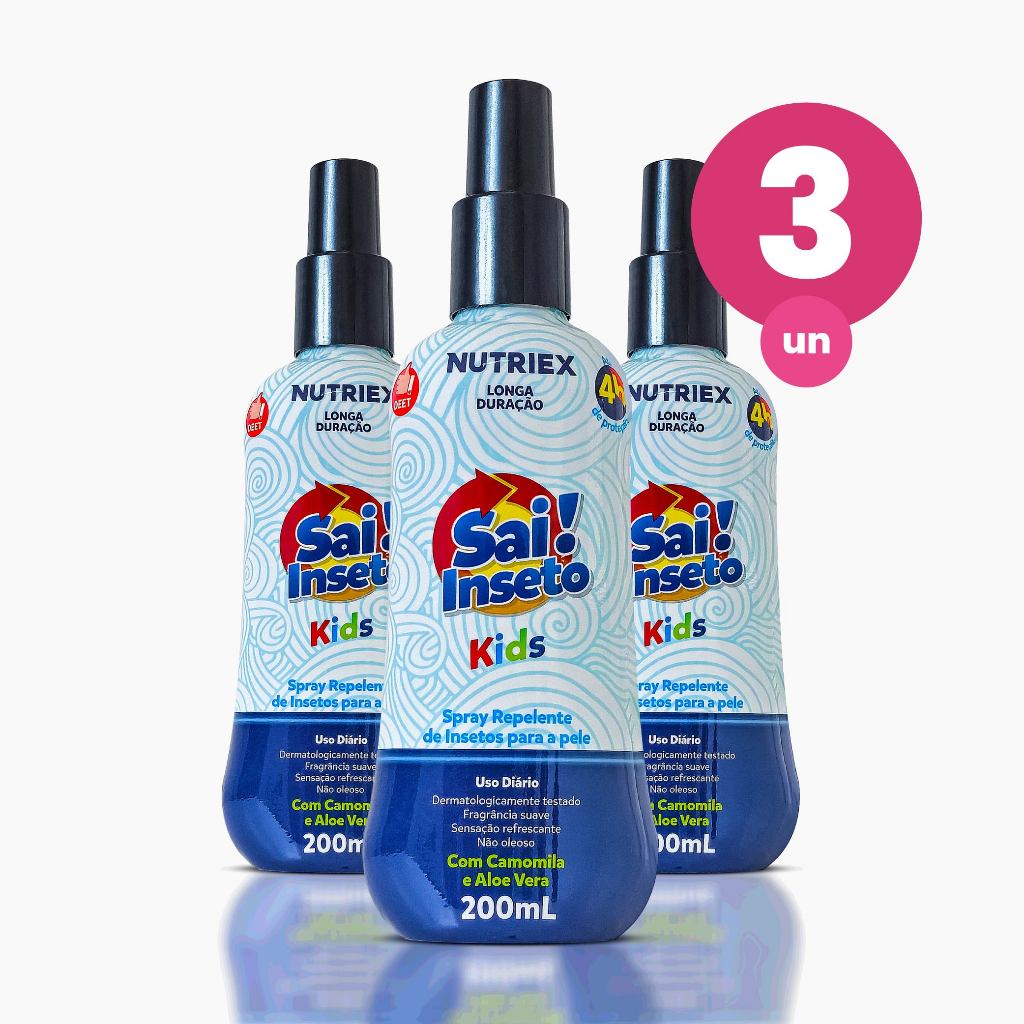 Kit 3 Repelente Infantil de Insetos Spray Sai Inseto Kids 4 Horas 200ml Nutriex