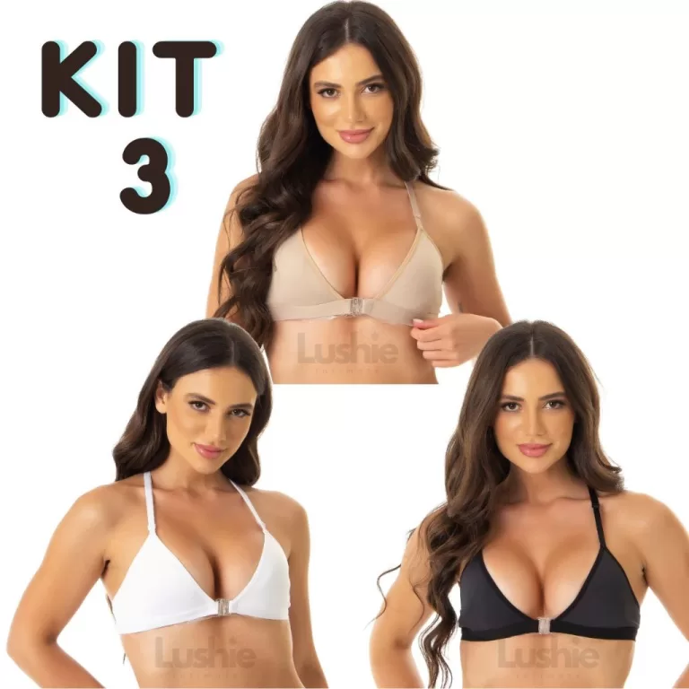 Kit 3 Sutiã Nadador Abertura Frontal Sem Bojo Con