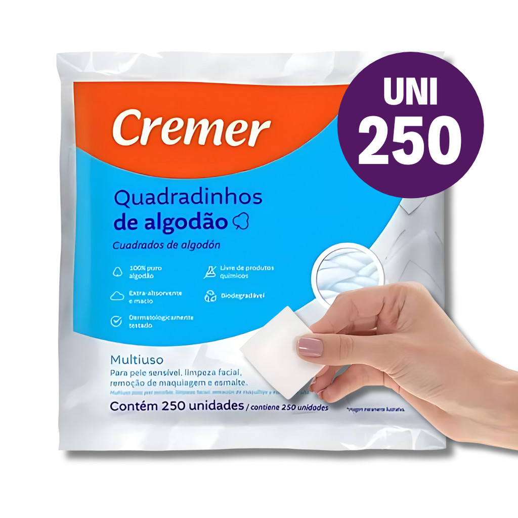 Algodão Prensado Quadradinho Cremer Sem Perfume 250 Unidades