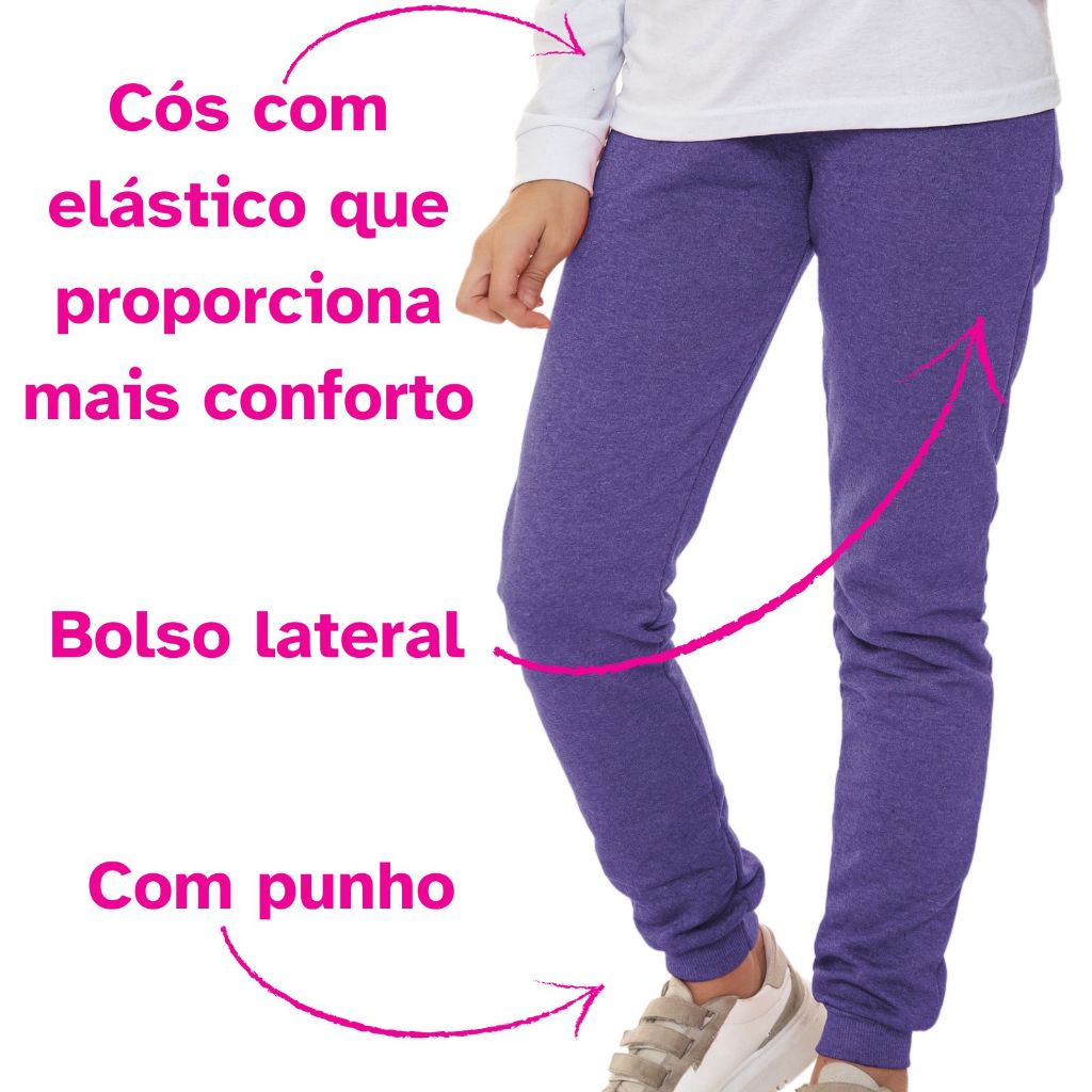Calça Menina Moletom Quentinha 2 Bolsos Com Punho 3106-C1