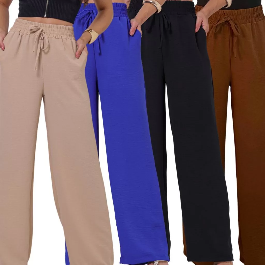 Kit Calça Duna Pantalona Reta Com Bolso Cintura Alta Calça Feminina Tendencia