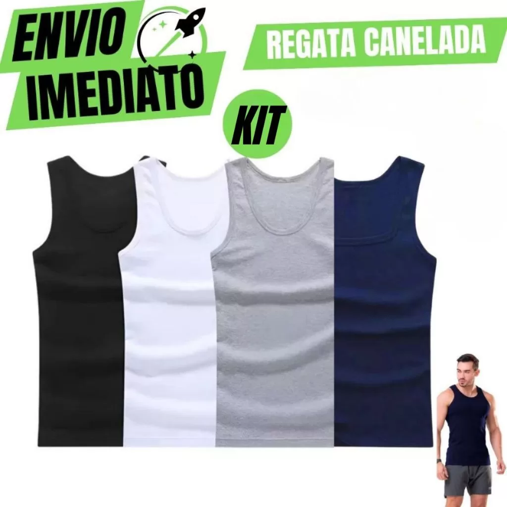 Kit Regata Canelada Premium Masculina Modelo Americano Básica Algodão e Elastano Jogo Conjunto