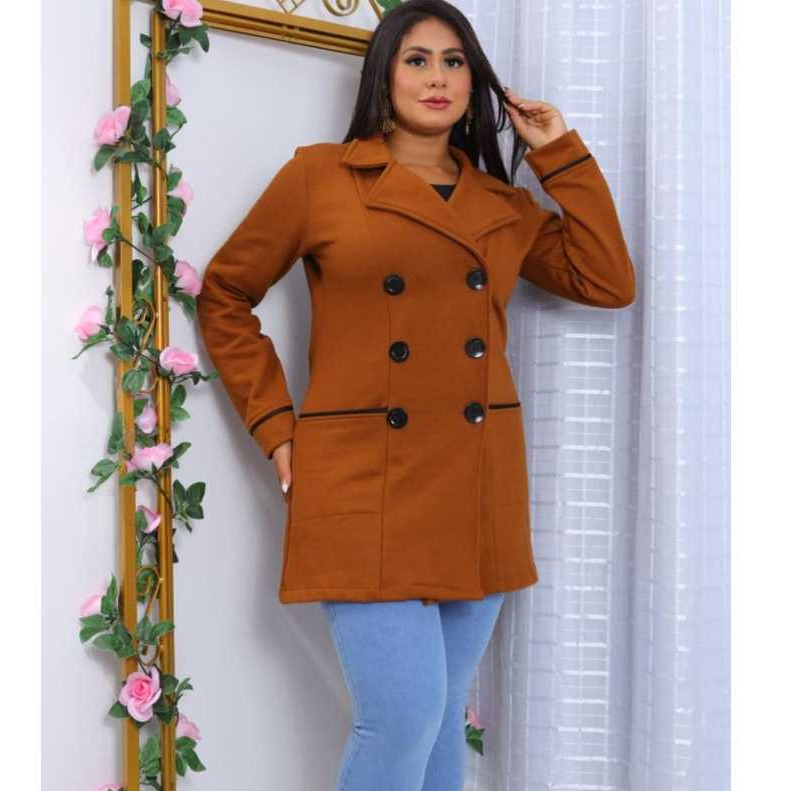 Sobretudo Feminino Com Botões e Viés nos bolsos – Tecido Moletom Felpado PA