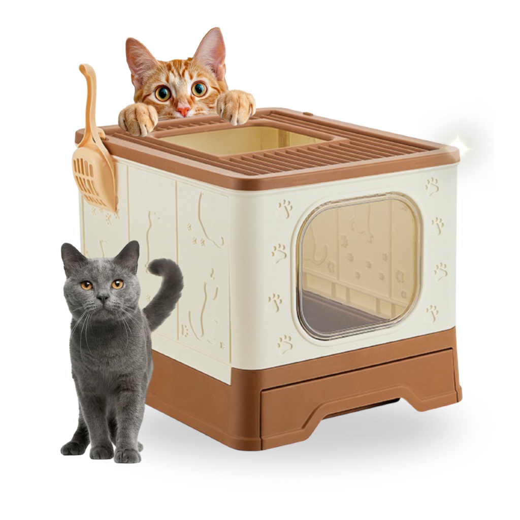 Banheiro para Gatos Fechado Anti-odor com Pá e Porta Integrada – Conforto e Higiene para seu Pet