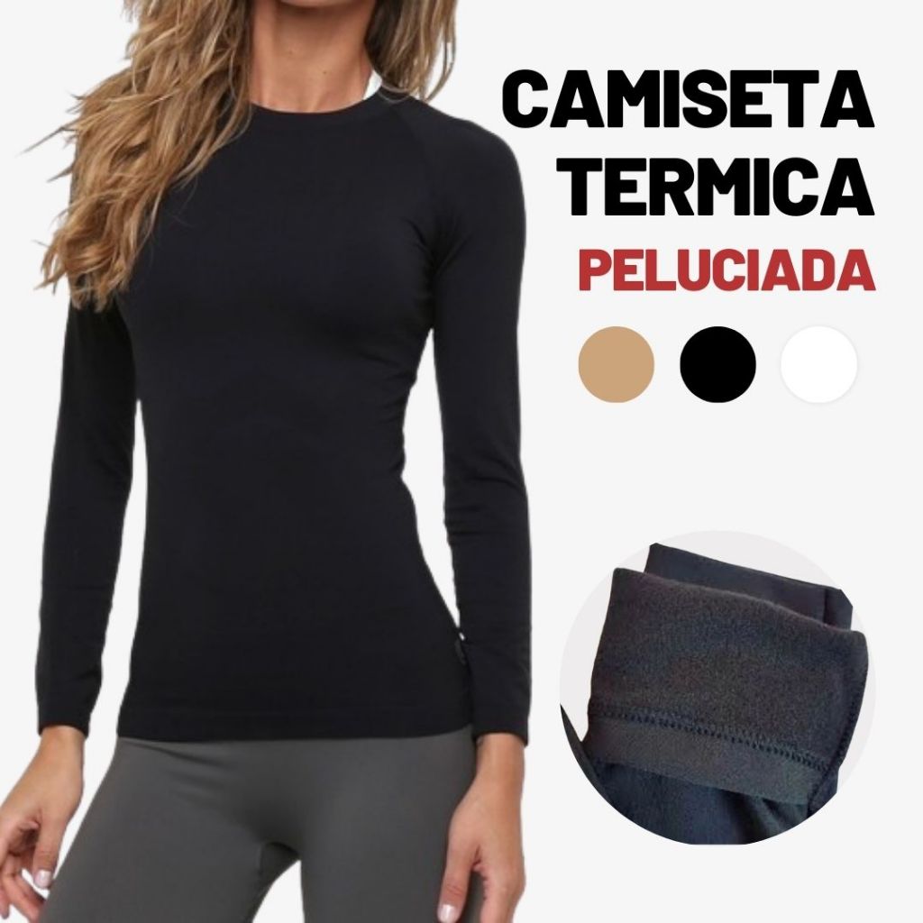 Camiseta Térmica Peluciada Feminina pra Frio Cardigã que Regula Temperatura Corporal no Inverno