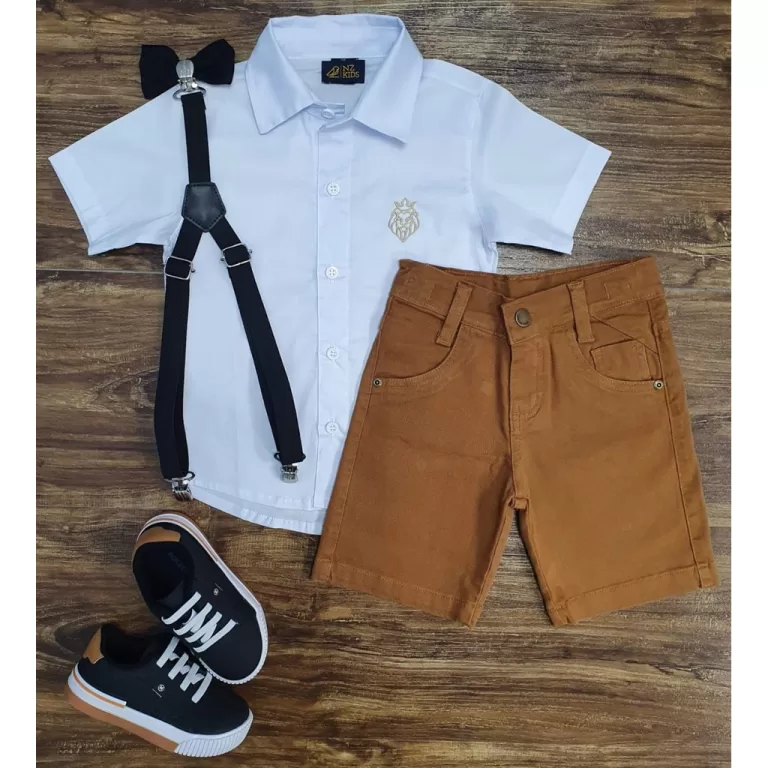 Conjunto Roupa Social Bermuda Camisa Suspensório 