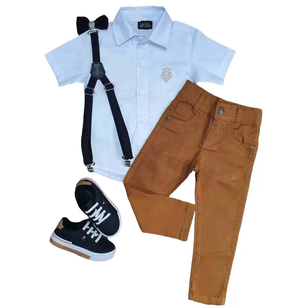 Conjunto Roupa Social Calça Camisa Suspensório Gravata Formatura Casamento Festa Pajem Infantil Meni