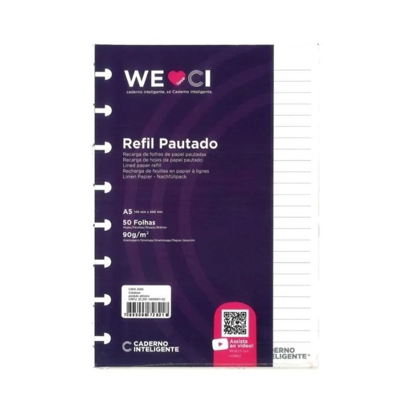 Refil Pautado A5 90g Caderno Inteligente 50 folhas