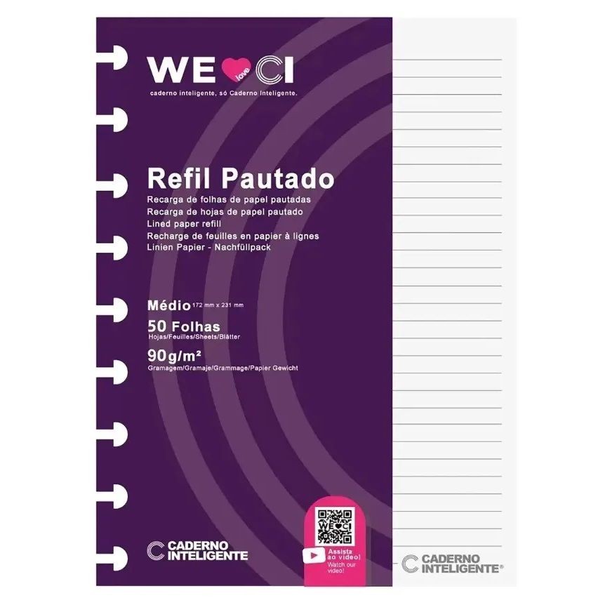 Refil Pautado Médio 90g Caderno Inteligente 50 folhas