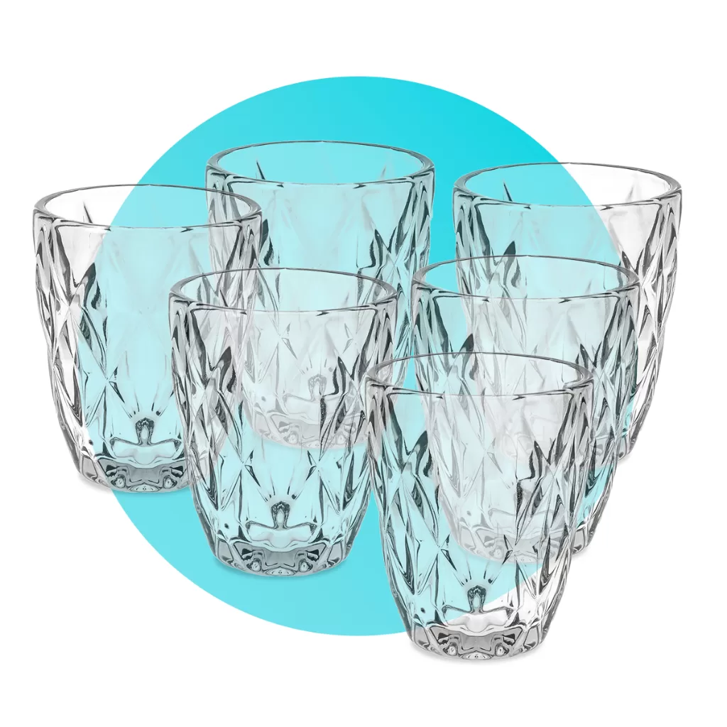 Jogo 6 Copos Baixos Diamond 300ml Vidro Grosso Diamante Luxo
