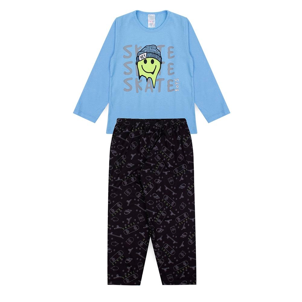 Pijama Infantil Masculino Inverno Skate – Hey Kids Azul Claro