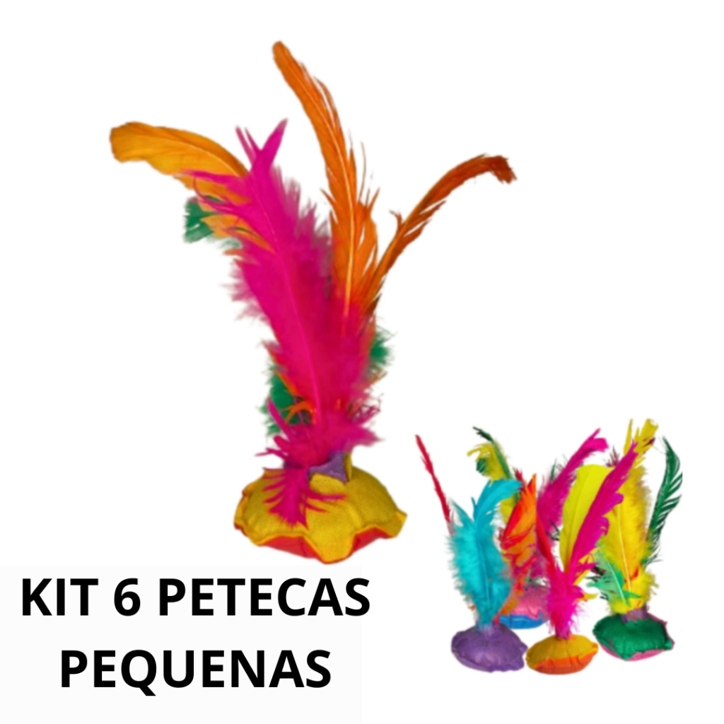 Kit com 6 unidades de Peteca pequena com Penas Coloridas