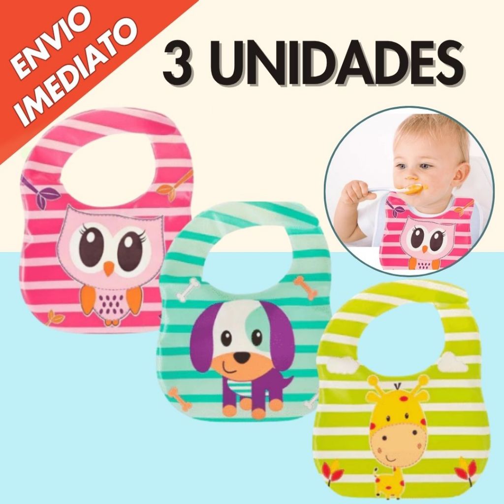 Kit 1, 2, 3 Babador Infantil impermeável Macio Fofo Com Papa Migalhas Crianças Bebês Prova Dagua