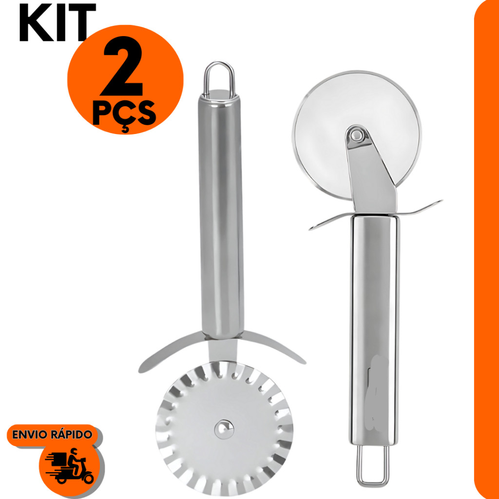 Kit Carretilhas Cortador De Massas Pastel e Pizzas Em Aço Inox
