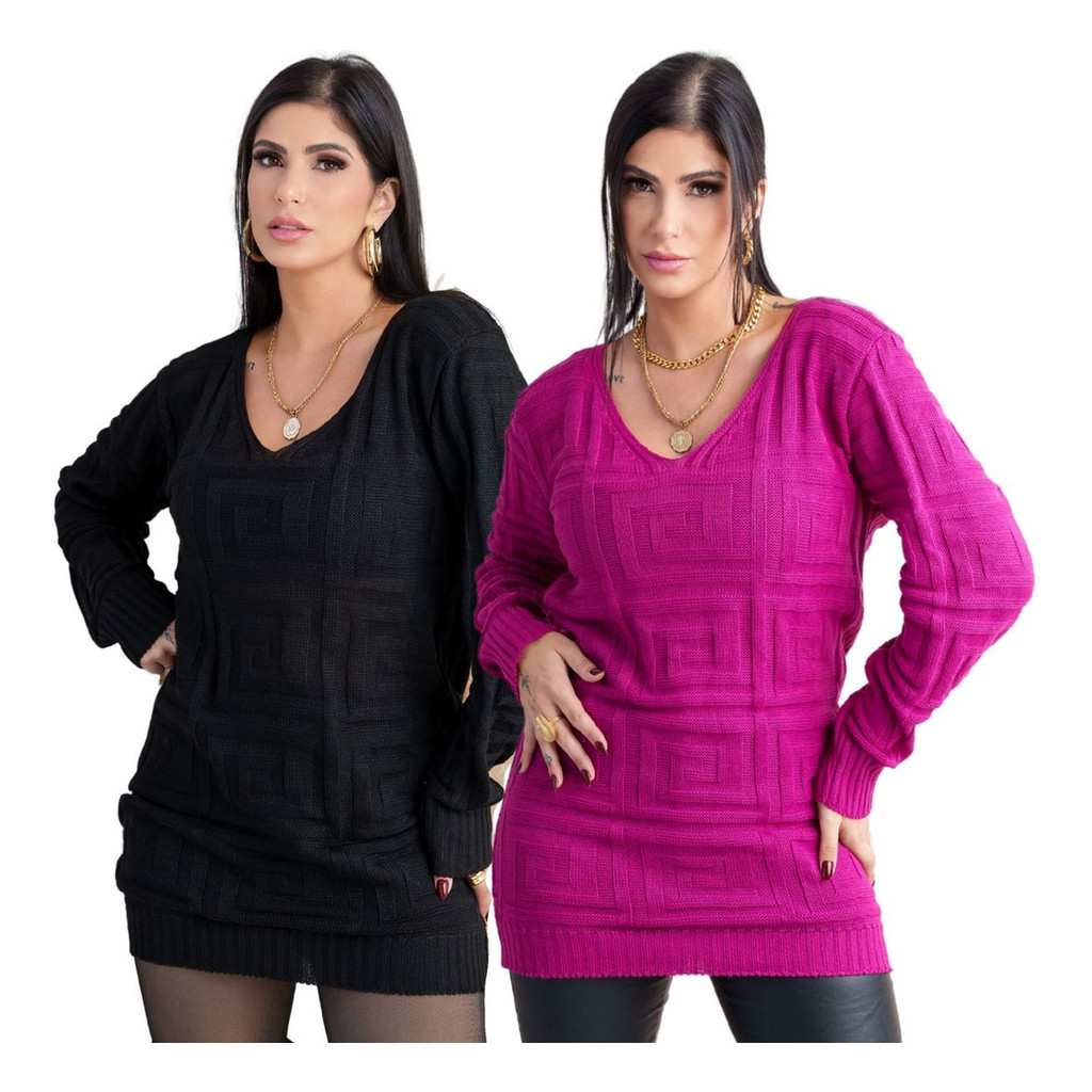 Kit 2 Blusa Tricô Blusão Feminina Veste Legging Manga Longa