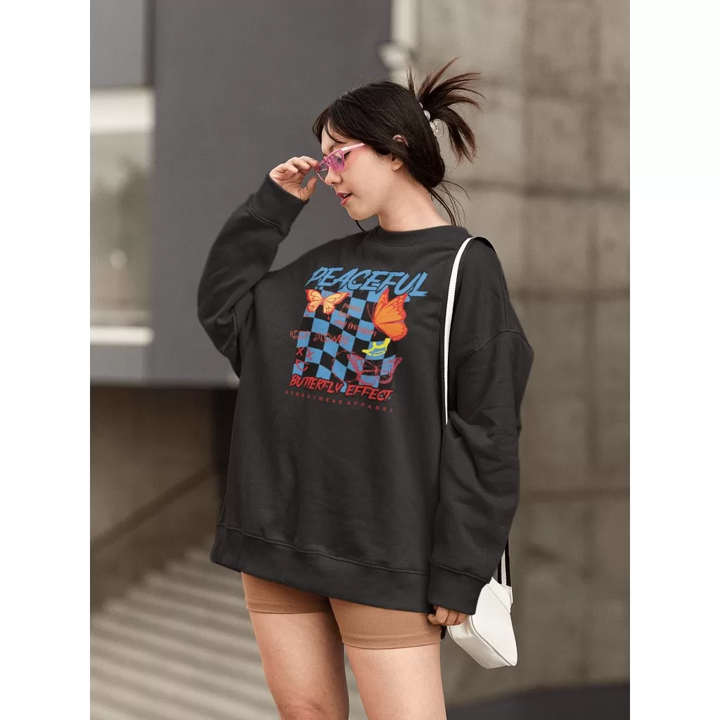 Moletom Blusa de Frio Básico Estiloso Feminino Estampado Gola Redonda Confortável 100% Algodão – Pea