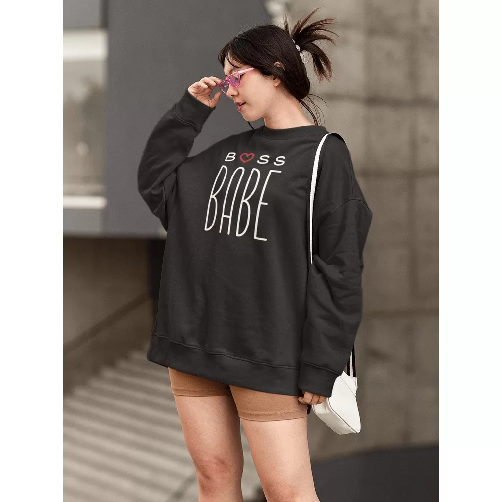 Moletom Blusa de Frio Básico Estiloso Feminino Estampado Gola Redonda Confortável 100% Algodão – Bos