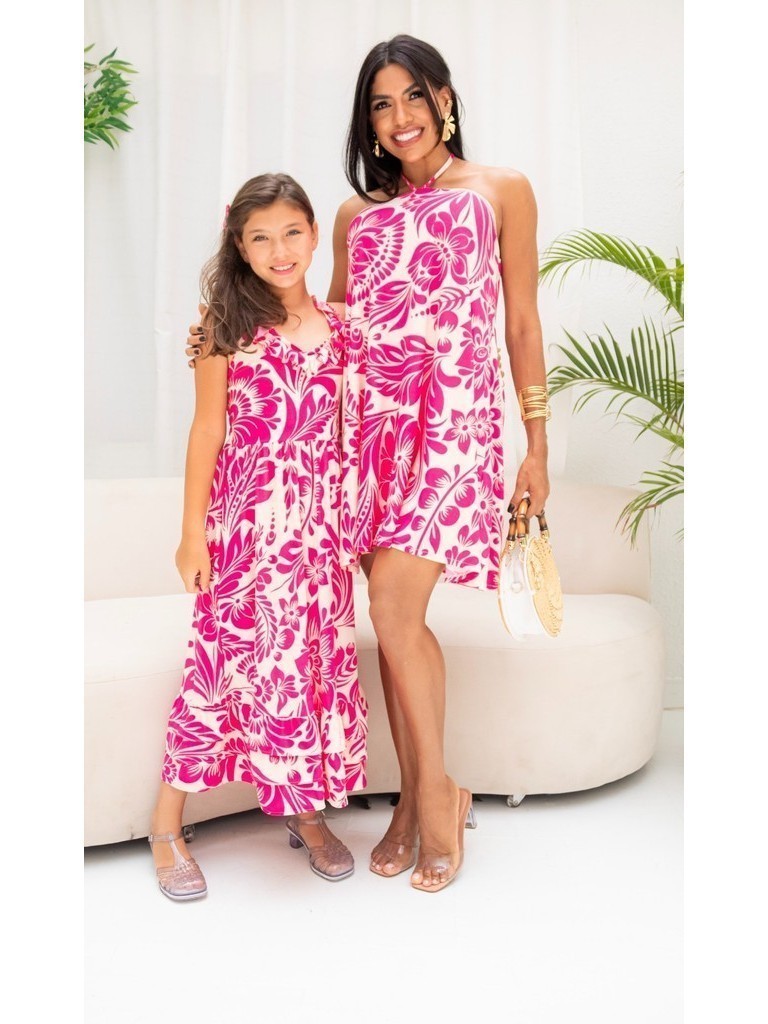 Vestido Brenda Mãe Filha Rosa Pink Floral Dia a D