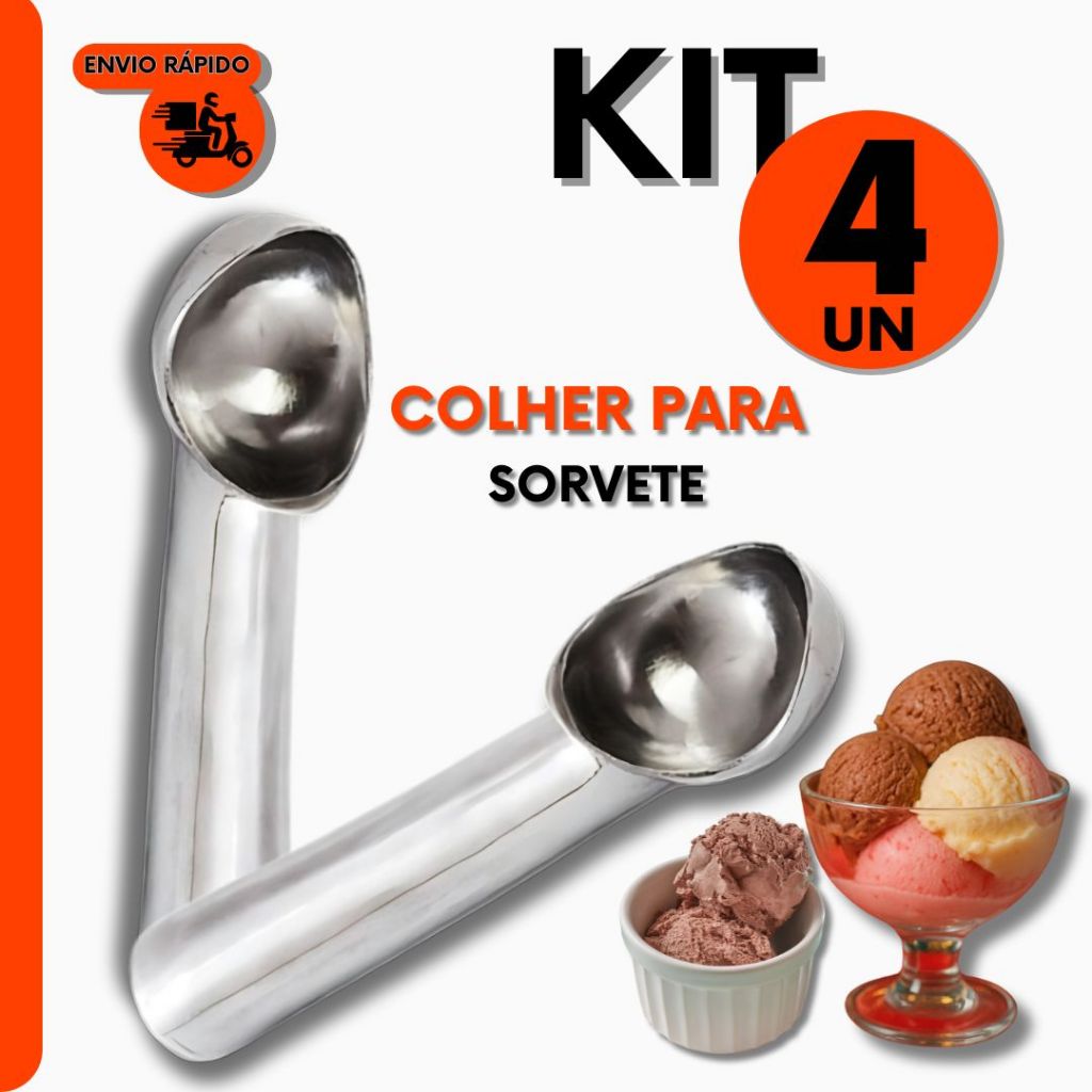Kit Colher de Sorvete Gourmet Premium Para Sorveteria Padaria Restaurante e Cozinha