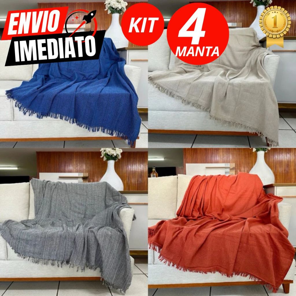 Kit 4 Manta Para Sofá Gigante 2,40 x 1,80 100% Algodão Premium