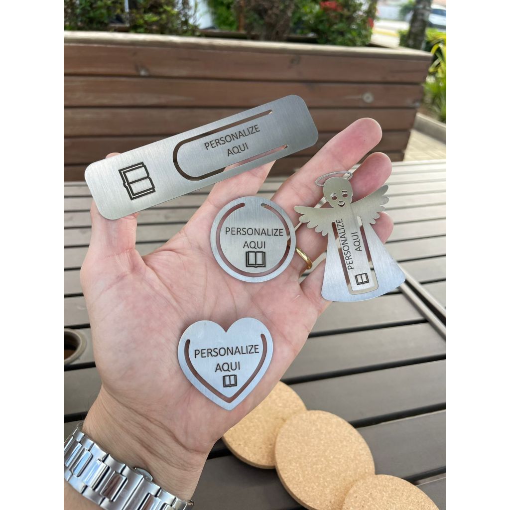 Marca Página Personalizado de Inox com Seu Nome Logo Frase